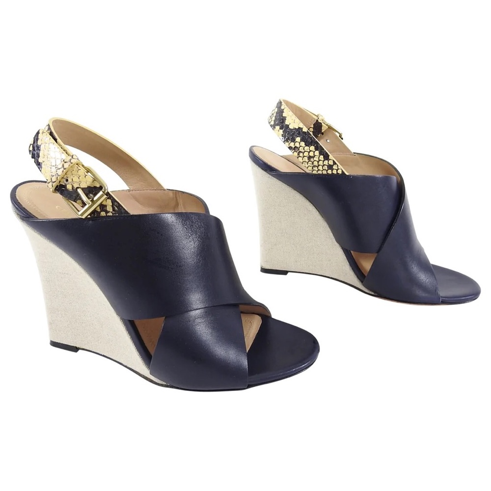 Celine Calf Navy Wedges With Python - image 1